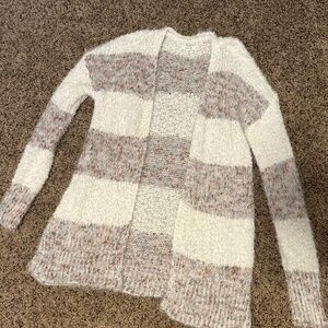 White and brown fuzzy cardigan